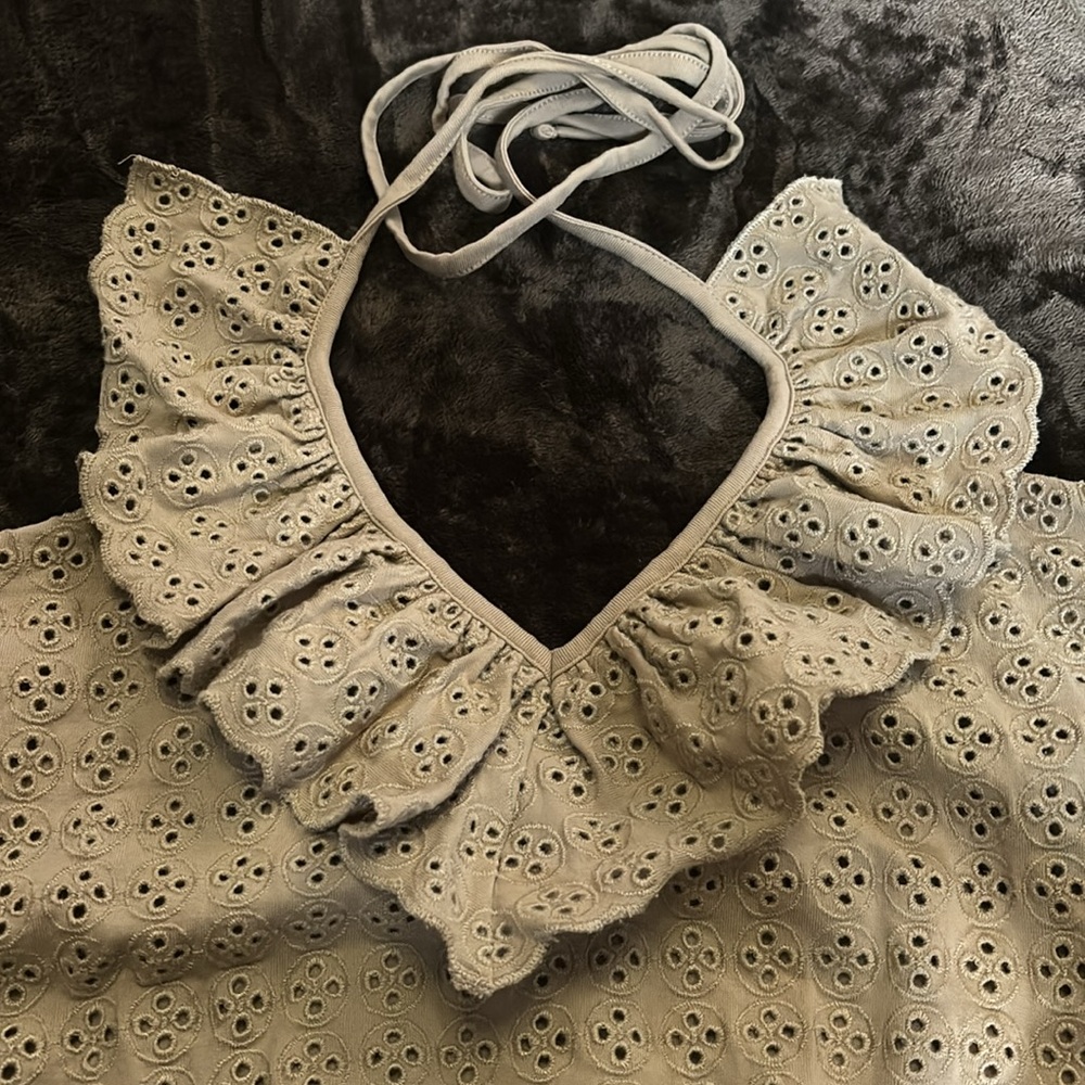 Express M Eyelet Ruffle Halter Top